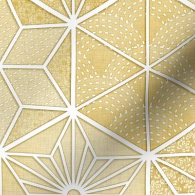 Sashiko Golden Yellow Medium- Asanoha- Seigaiha- Japanese Geometric Wallpaper- Japandi Home -Gold- Golden Yellow- Sunshine Gender Neutral Nursery