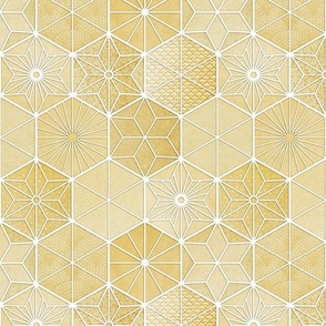 Sashiko Golden Yellow Small- Asanoha- Seigaiha- Japanese Geometric Wallpaper- Japandi Home -Gold- Golden Yellow- Sunshine Gender Neutral Nursery