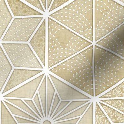 Sashiko Gold Medium- Japanese Geometric- Japandi- Home Decor