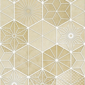 Sashiko Gold Medium- Japanese Geometric- Japandi- Home Decor