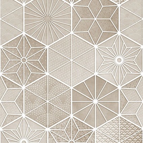 Sashiko Taupe Medium- Japanese Geometric- Greige- Beige- Japandi- Home Decor