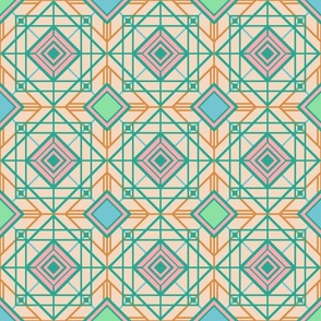 Lattice Art Deco Abstract Geometric in 60s Pastel Colours Blue Green - LARGE Scale - UnBlink Studio by Jackie Tahara