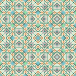 Lattice Art Deco Abstract Geometric in 60s Pastel Colours Blue Green - SMALL Scale - UnBlink Studio by Jackie Tahara
