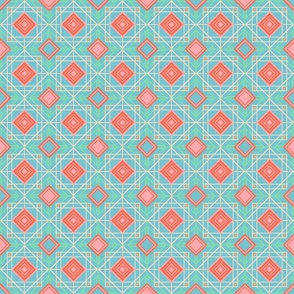 Lattice Art Deco Abstract Geometric in 60s Pastel Colours Red Pink Blue Green - SMALL Scale - UnBlink Studio by Jackie Tahara