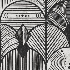 Charcoal  earthy deco neutral geometric -textured hand-drawn tribal Art Deco arches - jumbo