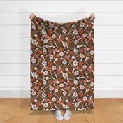 Football Fall and Florals Brown - extra large scale