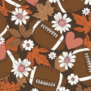 Football Fall and Florals Brown - extra large scale