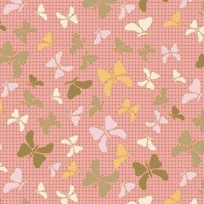 $ Papercut Butterfly Silhouettes in pink with mustard: medium scale for apparel, soft furnishings and home décor items