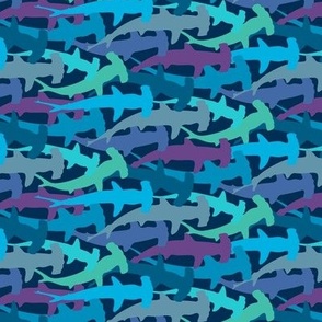 hammerhead sharks on blue (medium)