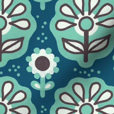 Retro style Cute Flowers [pale teal] large