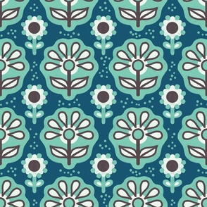Retro style Cute Flowers [pale teal] large