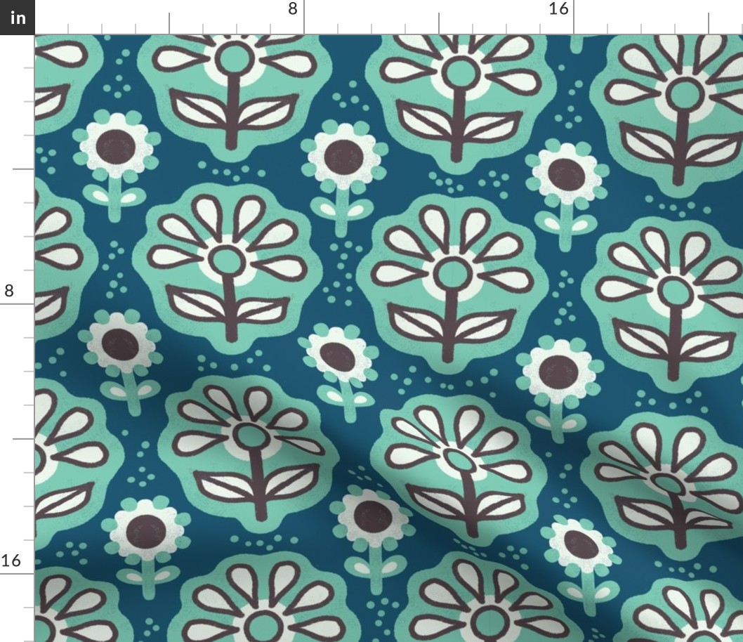 Retro style Cute Flowers [pale teal] large