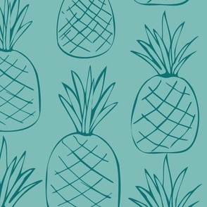 Pineapples - Teal on Sea Glass -12" Repeat