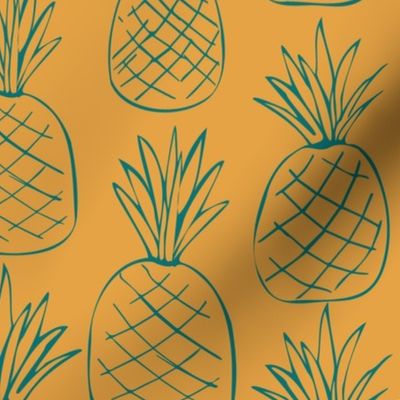 Pineapples - Teal on Turmeric - 12" Repeat
