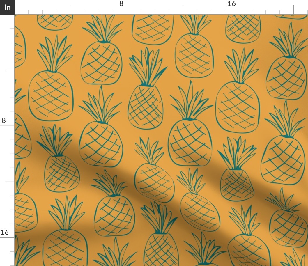 Pineapples - Teal on Turmeric - 12" Repeat