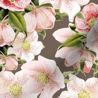 LENTEN ROSES - BARKCLOTH BIRDS COLLECTION (TAUPE)