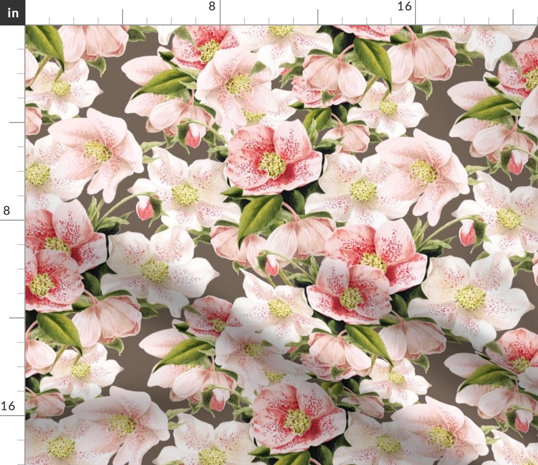 LENTEN ROSES - BARKCLOTH BIRDS COLLECTION (TAUPE)