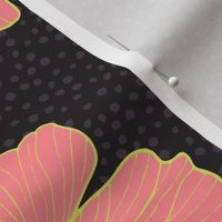 Hibiscus and Dots L - Black