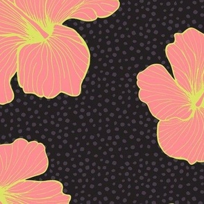 Hibiscus and Dots L - Black