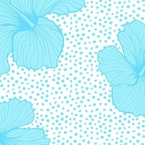 Hibiscus and Dots L - Blue and White