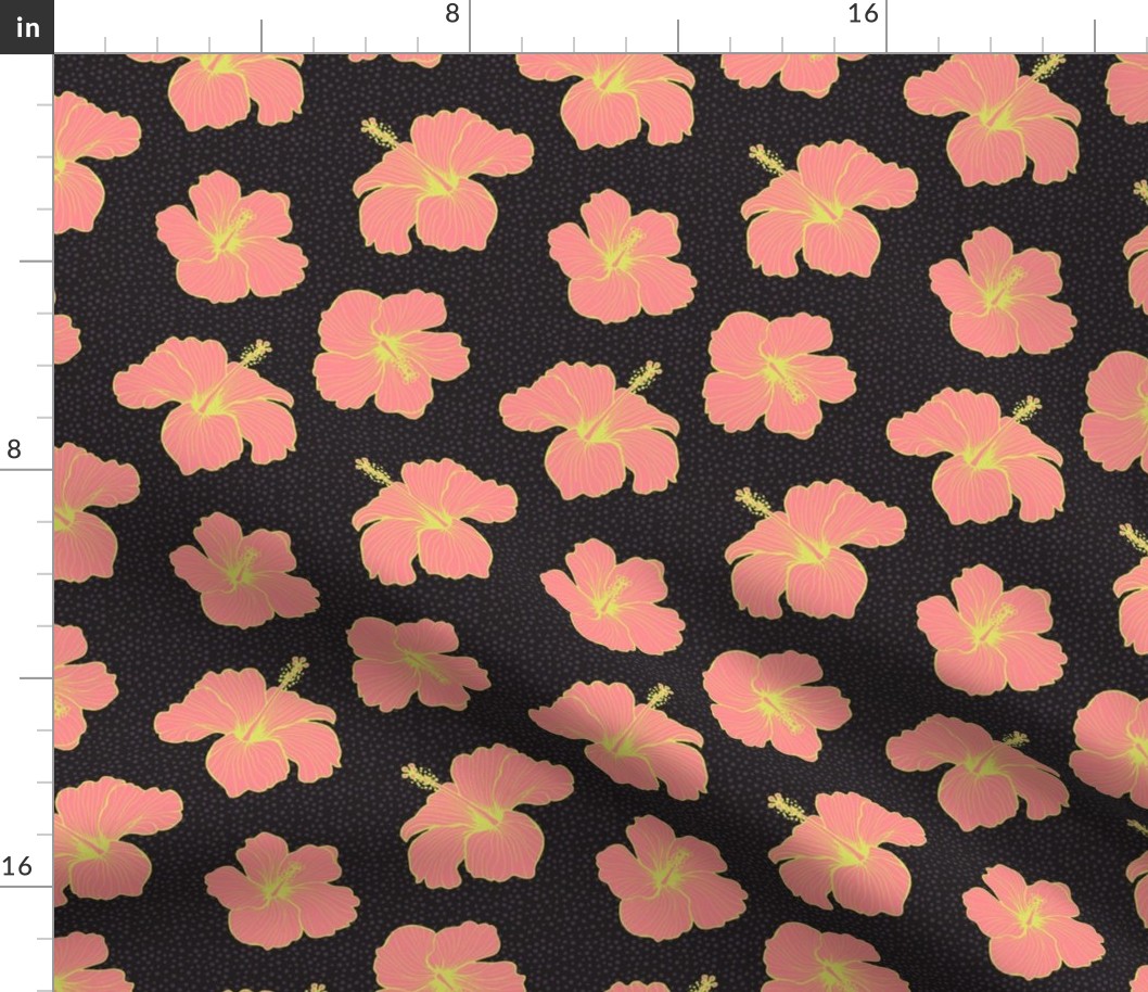 Hibiscus and Dots - Black