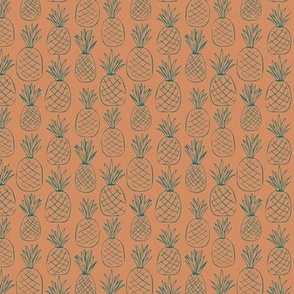 Pineapples - Teal on Terracotta - 3" Repeat