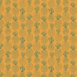 Pineapples - Teal on Turmeric - 3" Repeat