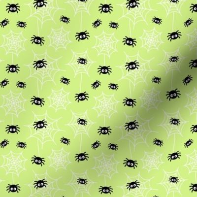 tiny spiders and webs pastel lime green » halloween
