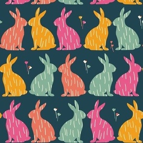 Rabbit, colorful bunnies, meadow, dark 