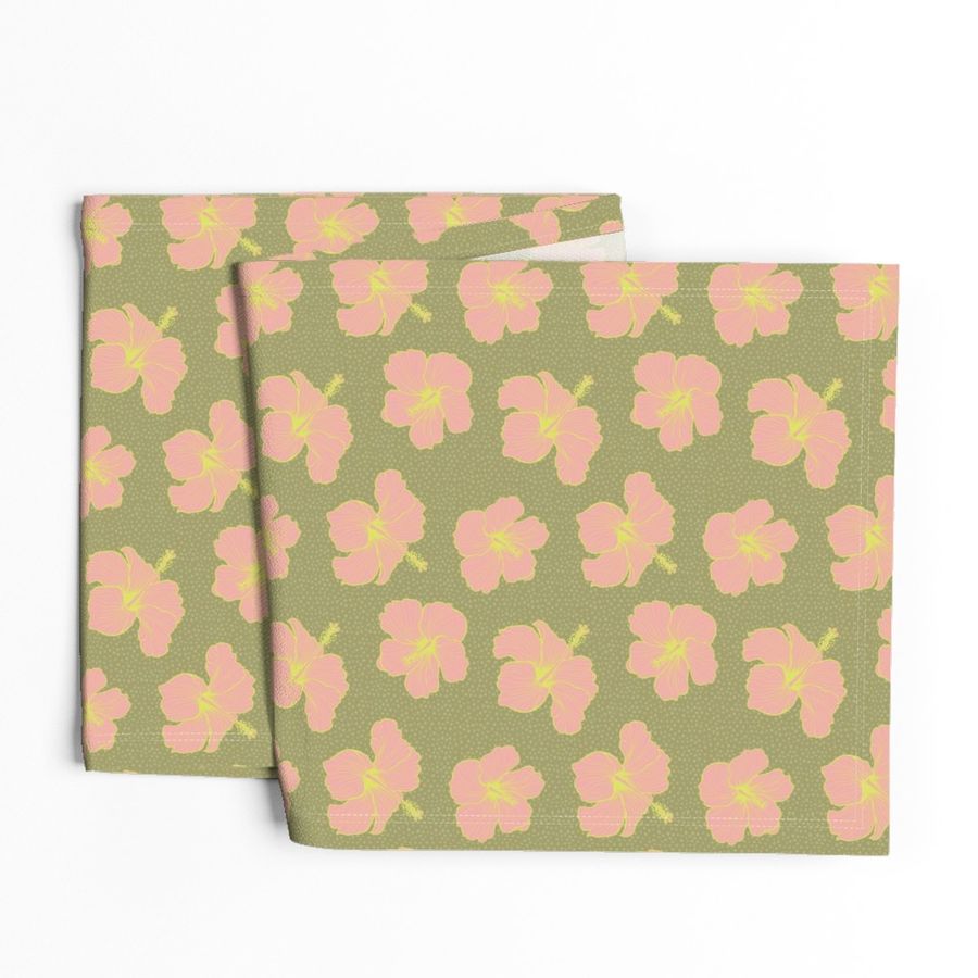 Hibiscus and Dots - Olive