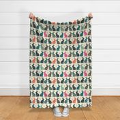 ( large ) Rabbit, floral pattern, bunnies, meadow