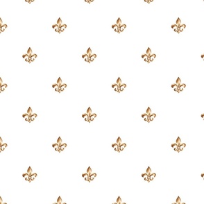 Faux-Effect Metallic Gold Fleur de Lis Royal Symbols on Wedding White