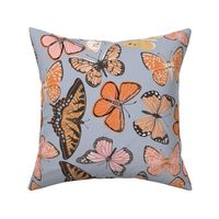 JUMBO boho butterfly fabric - beautiful feminine swallowtail monarch butterflies - dusty blue