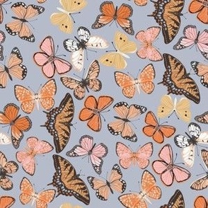 MED boho butterfly fabric - beautiful feminine swallowtail monarch butterflies - dusty blue