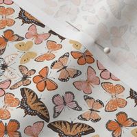 SMALL boho butterfly fabric - beautiful feminine swallowtail monarch butterflies - white