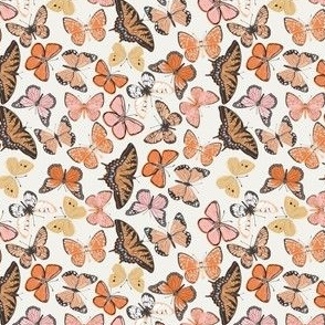 SMALL boho butterfly fabric - beautiful feminine swallowtail monarch butterflies - white