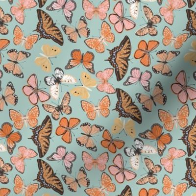 MED boho butterfly fabric - beautiful feminine swallowtail monarch butterflies - mint