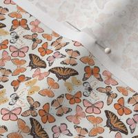 TINY boho butterfly fabric - beautiful feminine swallowtail monarch butterflies - white