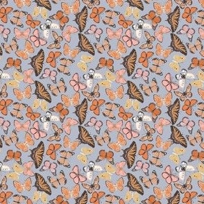 TINY boho butterfly fabric - beautiful feminine swallowtail monarch butterflies - dusty blue