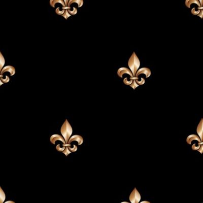 Faux-Effect Metallic Gold Fleur de Lis Royal Symbols on Midnight Black