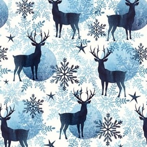 (med ) Winter, Stag, antlers, snowflakes