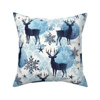 Winter, Stag, antlers, snowflakes