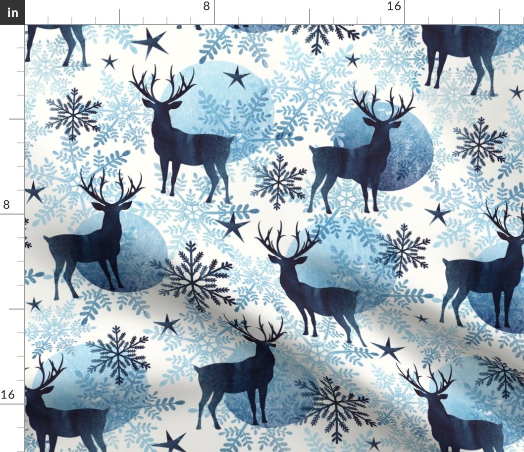 Winter, Stag, antlers, snowflakes