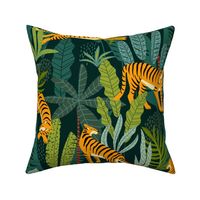 Tiger Dancing in the Jungle on Custom Green Background