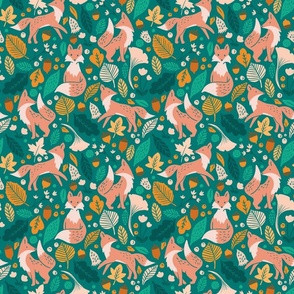 Pink Foxes on Teal