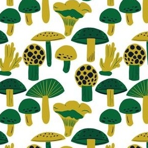 Modern Mushrooms - green and mustard