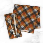 Fall Textured Plaid 2 - orange, gold, grey -medium scale