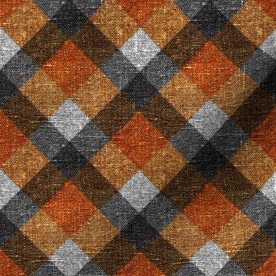 Fall Textured Plaid 2 - orange, gold, grey -medium scale