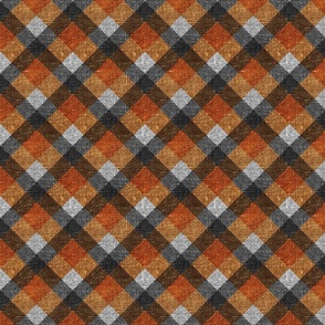 Fall Textured Plaid 2 - orange, gold, grey -medium scale