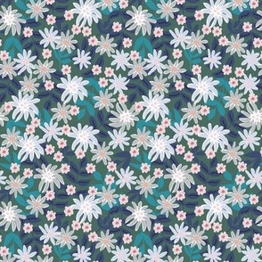 549 - Mini small  scale bold modern rough edge textured grunge floral in aqua teal blue green, turquoise, off white and pale baby blush:  for apparel, wallpaper, duvet cover, curtains, soft furnishings and home décor items